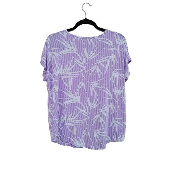 Lands' End Women's Purple Stripe Palm Jersey Top Size M/P Short Sleeve Round Hem - Picture 3 of 3